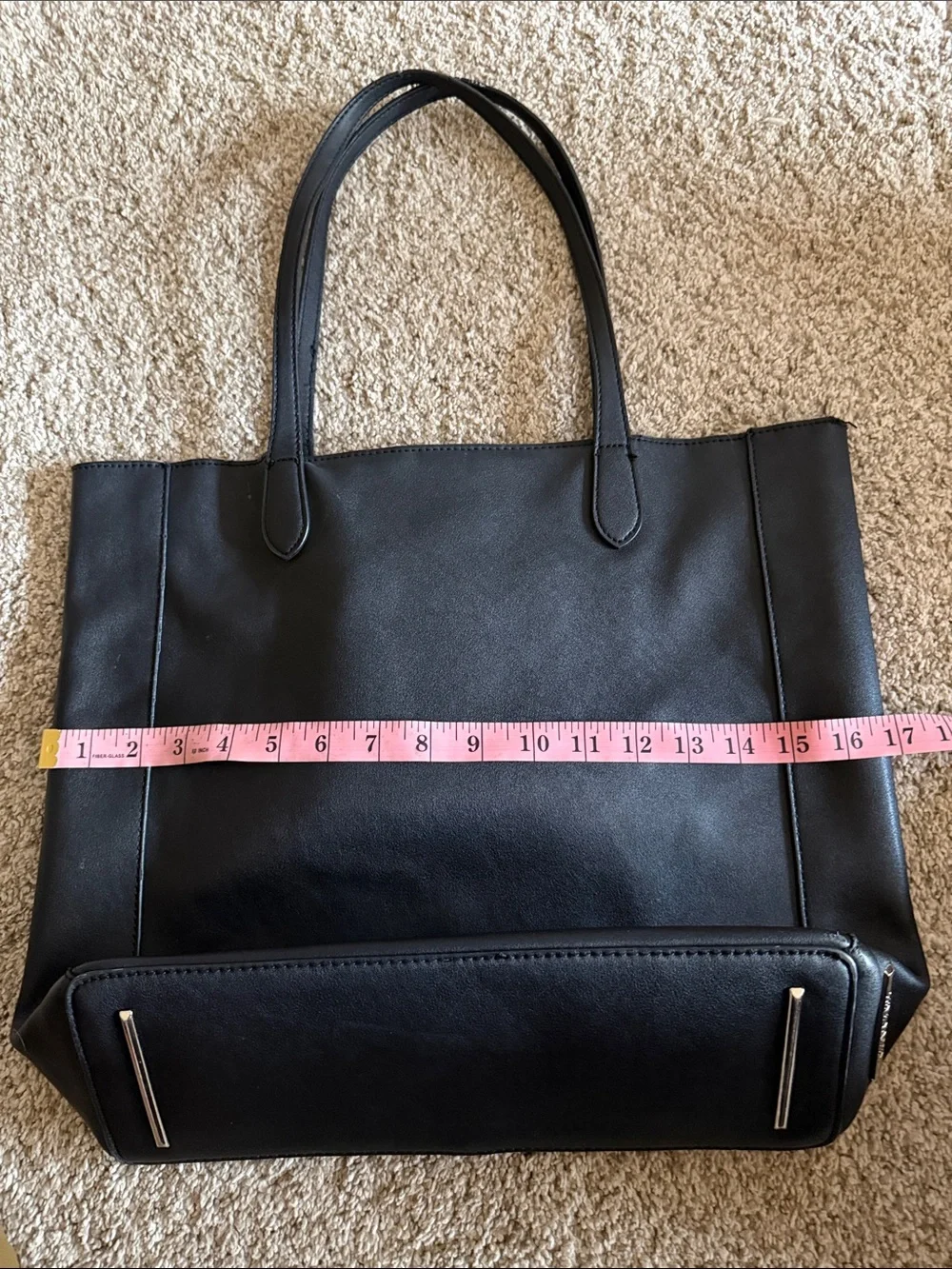 Steve Madden Black Leather Tote with Gold Corner Accents
